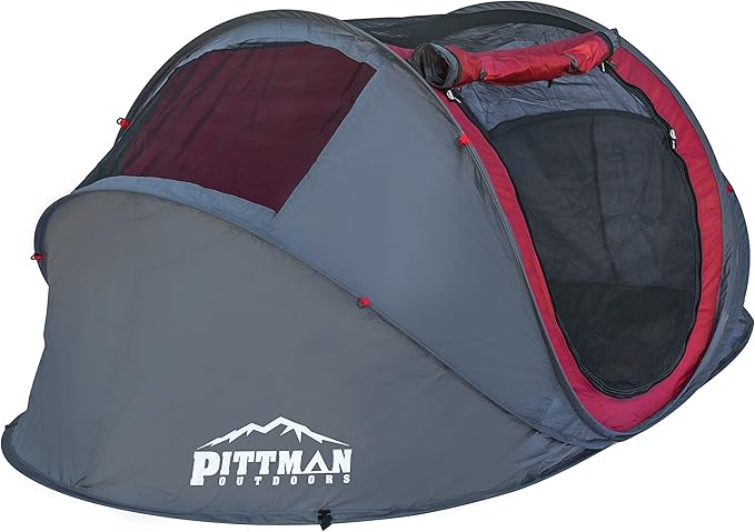 Pittman Outdoors PPI-POPUP4X Instant Set-up 4 Person Pop-up Tent with Large Mesh Window 9.02’ x 6.6’ x 3.2’ (Height) Red