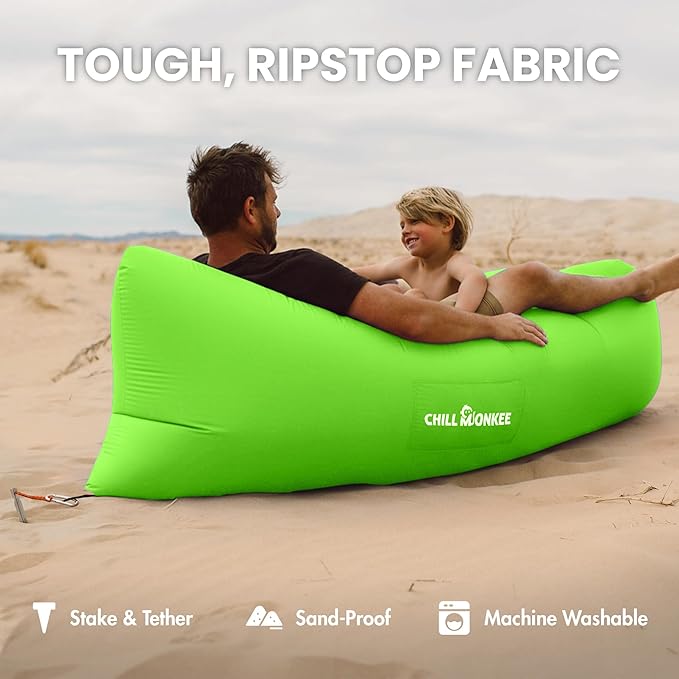 Portable Inflatable Lounger for Beach &amp Camping – Self-Inflating Air Couch Beach Sofa and Outdoor Lounge Chair for Relaxation and Comfort