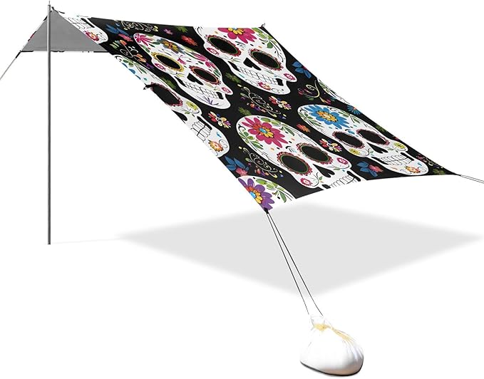 ALAZA Skull Pattern Beach Tent Sun Shelter Portable Canopy Sunshade for Outdoor Camping Picnics Backyard Fun 10x9 ft