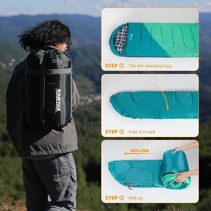 Camping Sleeping Bag 32℉ Sleeping Bags for Adults Kids Teens Cold Weather Warm Sleeping Bag Winter for 3-4 Season Camping Camping Gear Equipment Traveling and Outdoors
