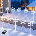 Christmas Snowflake Pathway Lights Outdoor 10 Pack Waterproof Snowflake Light 8 Lighting Modes Xmas Walkway Marker Lights LED Stake Sidewalk Light for Christmas Decorations Outdoor Garden Patio Yard