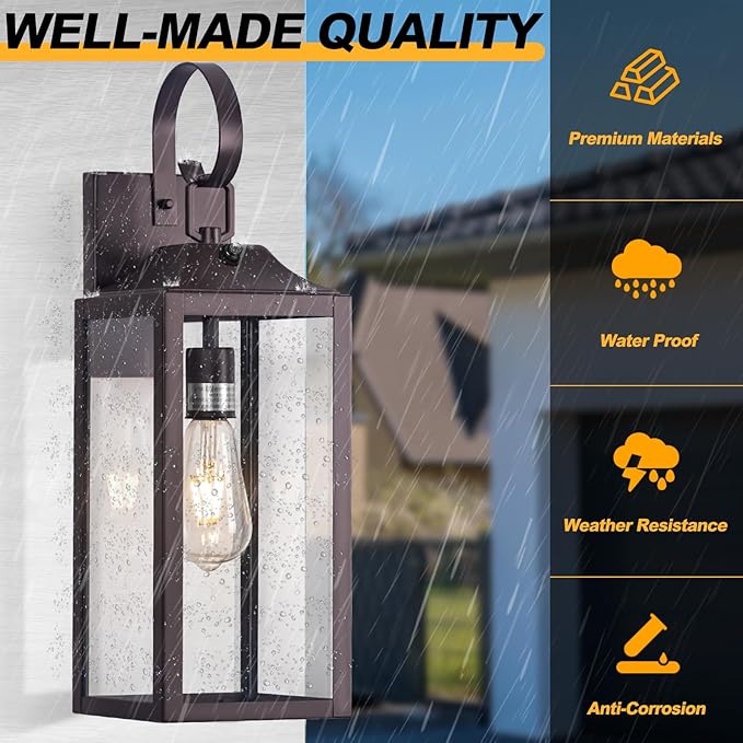 Oil Rubbed Bronze Dusk to Dawn Outdoor Wall Light 19 Large Outside Farmhouse Wall Sconce Brown Industrial Wall Mount Light Fixture Waterproof Porch Lighting Exterior Lamp for House Garage