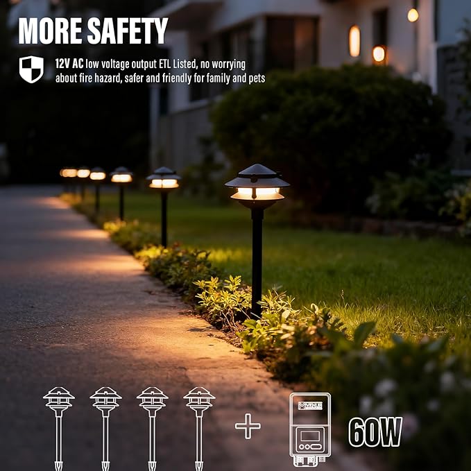 VENUS MANUFACTURING Low Voltage Landscape Lights LED Outdoor Pathway Light 12V AC 2.2W 32Lumen Warm White Landscape Lighting for Garden Path Driveway Yard 8Pack