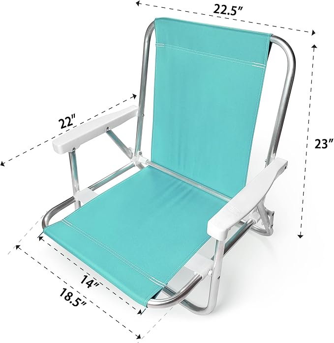 Beachland 6Pack Aluminum Folding Sand Chair with Armrests - 1 Position - Lightweight Beach Chair - Small and Portable (6pcs Assorted Solid Colors)