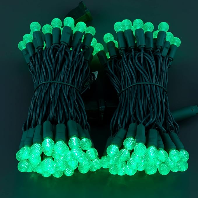 YULETIME Green One-Piece G12 Raspberry Christmas Lights 140 Count 48 Feet 2 Sets 70 LED 24 ft High Waterproof UL Certified String Light (Green)