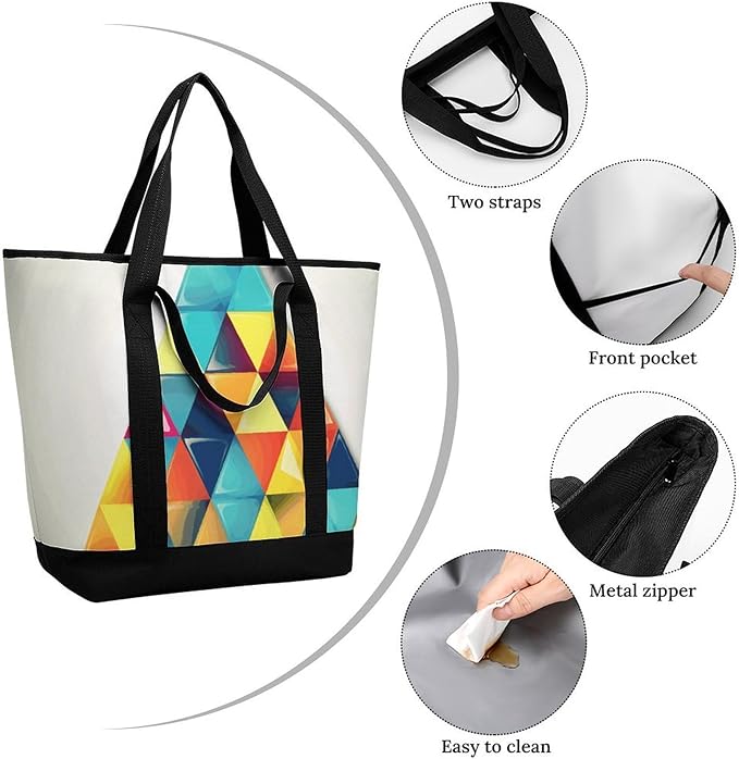 Insulated Shopping BagLarge Reusable Cooler Bags Colorful Triangle Printed Foldable Shopping BagTravel Waterproof Shoulder Bag