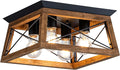 Farmhouse Light Fixture 4-Light Rustic Ceiling Light Trapeziform Wood Flush Mount Ceiling Light for Kitchen Hallway Entryway Bedroom