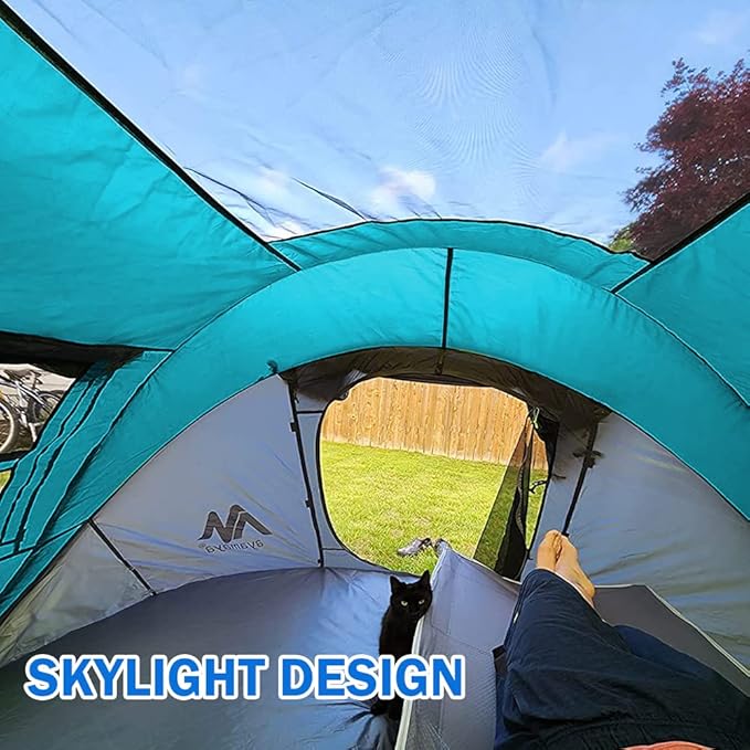 4 Person Pop Up Tents for Camping - AYAMAYA Waterproof Instant Family Tents with Skylight &amp Removable Rainfly Upgraded Large Size with 2 Doors -Automatic Easy Setup Beach Tent with Poles