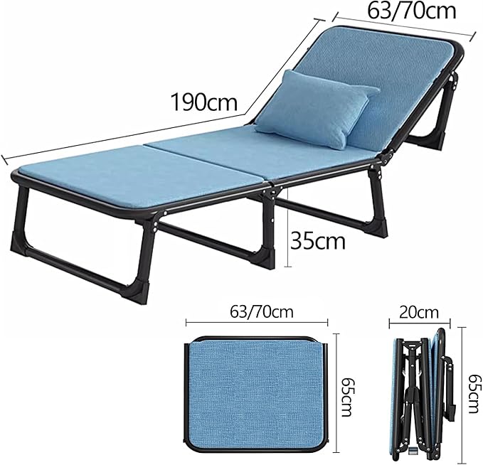 Portable Folding Bed for Adults 4 X 360° Universal Wheels 6 Positions Adjustable Reclining Folding Camping Cot Free Cushion and Dusts CoverBlue-190 * 63 * 35cm