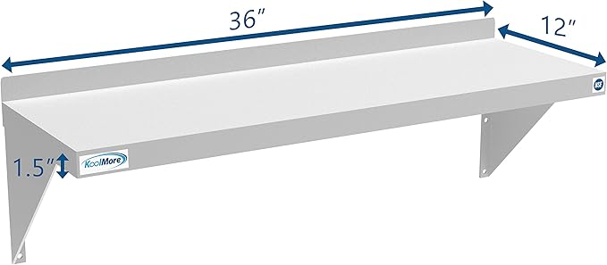 KoolMore NSF Stainless Steel Wall Mount Shelf - Industrial Grade Metal Shelf for Commercial Restaurant Kitchens 12 x 36