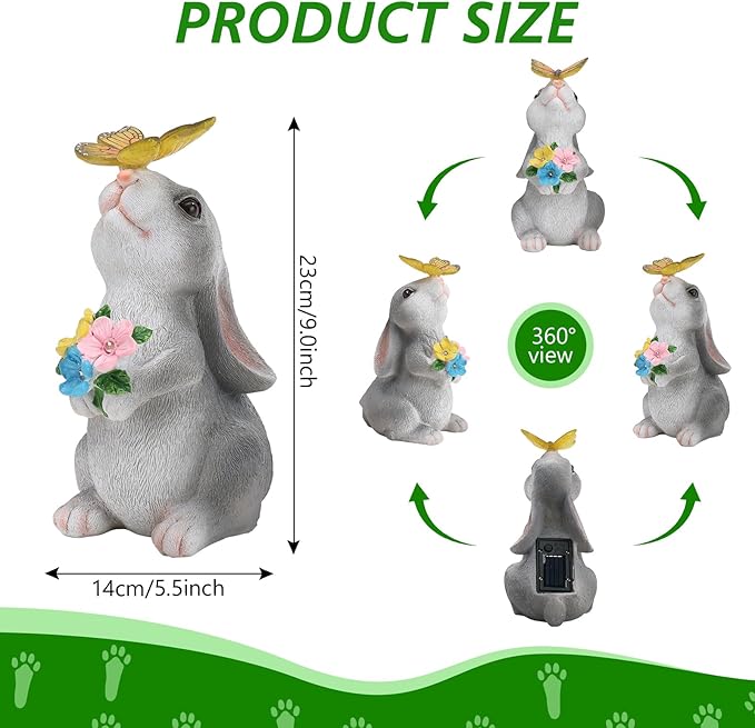 Solar Garden Decor Bunny with Flowers Statues Outdoor Outdoor Figurine Statue Lights Outdoor Garden Yard Lawn Patio Decoration Unique House Warming Birthday Present for Women Family
