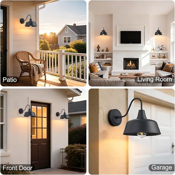 Outdoor Gooseneck Barn Light Fixture 10 Inch Matte Black Farmhouse Exterior Wall Sconce Waterproof Anti-Rust Outside Barn Lights for Porch Garage &amp Garden 2 Pack
