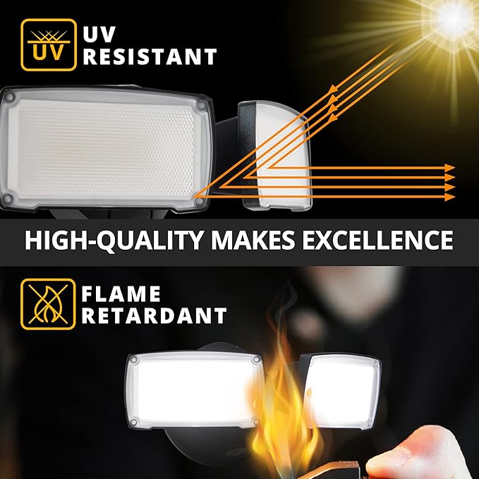 UME 2-Pack 19W Dusk to Dawn LED Security Light Outdoor 2 Adjustable Head 2000LM 5000K IP65 Waterproof Super Bright Flood Light with Photocell for GarageYardExteriorEntryway(Black)