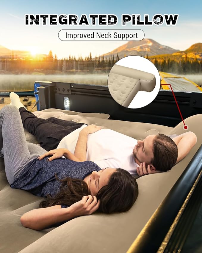 Truck Bed Mattress 5.5-5.8ft for Full Size Pickup Brown Truck Bed Air Mattress Fit for F150 Silverado Leak-Resistant Camping Electric Pump Heavy-Duty Easy Setup Large Carry Bag
