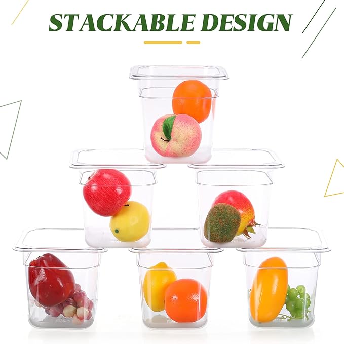 Yinder 12 Pcs Plastic Clear Food Pans 1/6 Size Stackable Polycarbonate Food Containers with Capacity Indicator Restaurant Commercial Hotel Pan for Fruits Vegetables Beans Corns (4'' Deep)