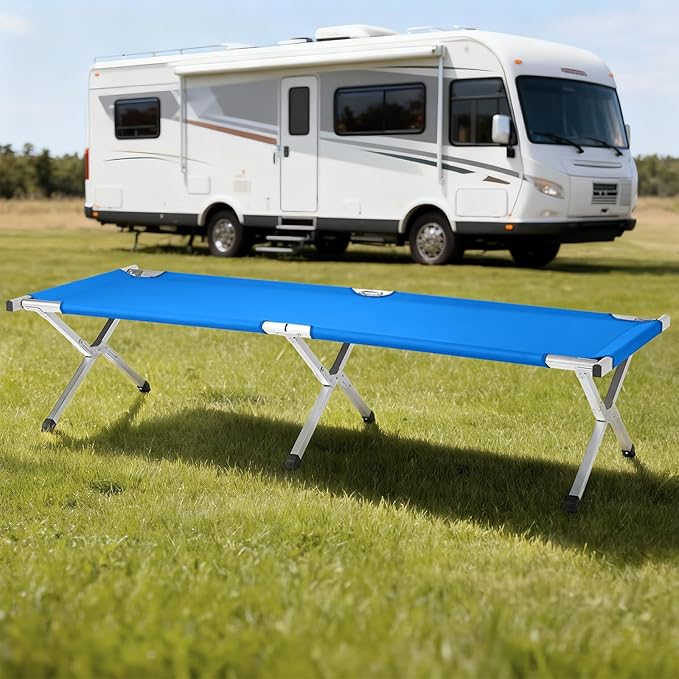 Camp Bed Portable Folding Camping Cot for AdultsIndoor Outdoor Portable Sleeping Cot for Hiking Camping with Carrying Bag Army (Blue)