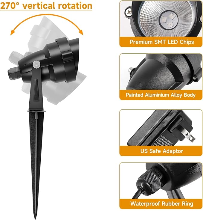 Christmas RGB and Warm White Spotlights with Timer 15W Individual Control Halloween Spot Lights Outdoor IP65 Waterproof Landscape Spotlight for Yard Garden 3 Lights
