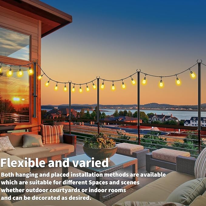 5 Ft String Light Poles 8 Pack String Light Poles for Outside with Fixing ClipsMetal Poles for Outdoor String Lights Hanging Light Poles for Deck Fence Garden Backyard Wall Bistro