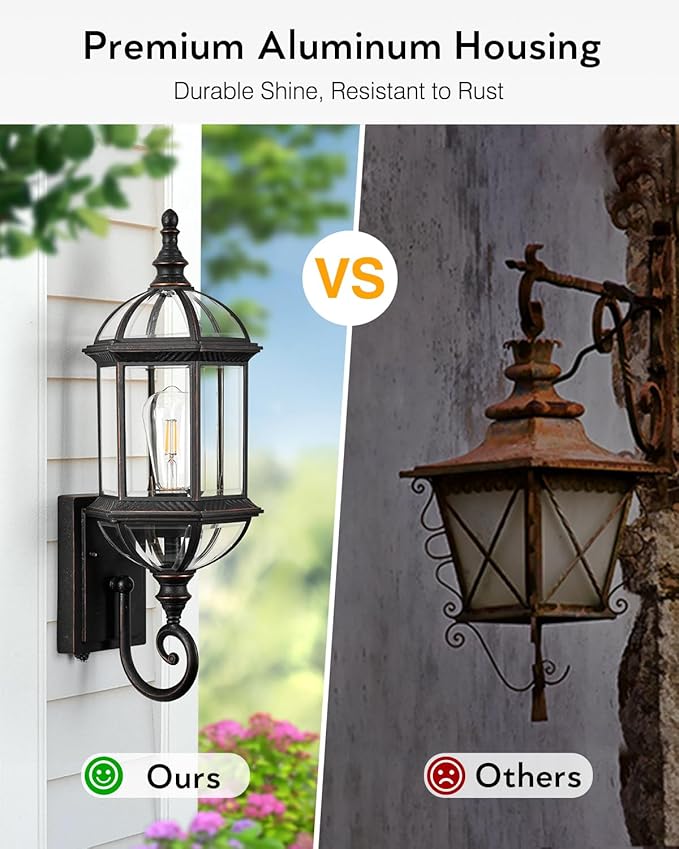 VIANIS 22 Large Dusk to Dawn Outdoor Lighting Oil Rubbed Bronze Outdoor Wall Lights Porch Lights Outdoor with Tempered Beveled Glass Waterproof Exterior Lighting Fixtures Classic Type