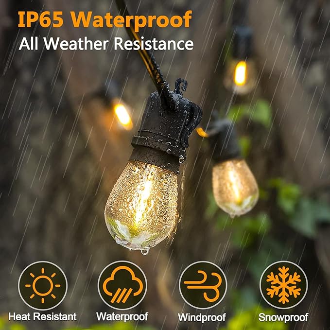 LED Outdoor String Lights 150FT Waterproof Patio Light with Remote &amp 48 Shatterproof Dimmable S14 Edison Bulbs(3 Spare) 3 Modes 2 Timer Outside Garden Lighting for Balcony Porch Party Christm