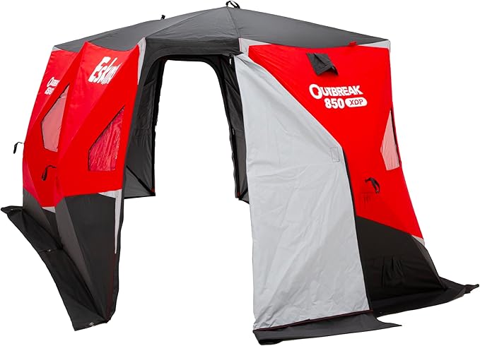 Eskimo® Outbreak 850XDP Pop-Up Portable Ice Fishing Shelter No-Trip Door 7-9 Person Red/Black 50850