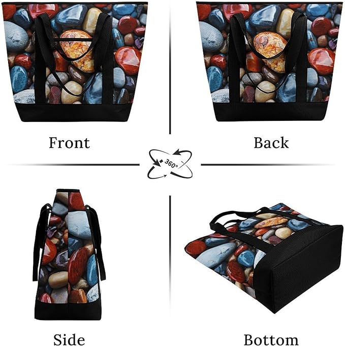 Insulated Shopping BagLarge Reusable Cooler Bags Color Stones Hippie Printed Foldable Shopping BagTravel Waterproof Shoulder Bag