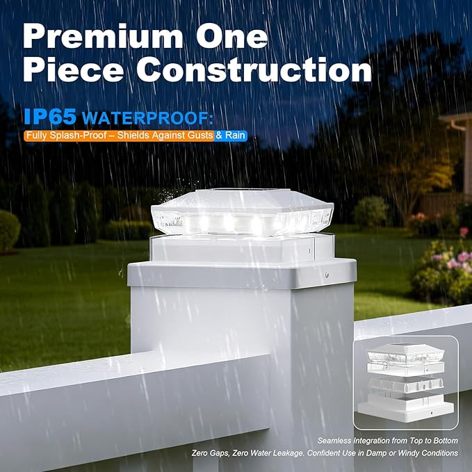 NIORSUN Solar Post Cap Lights Outdoor Waterproof 2 Lighting Modes 4x4 Post Solar Lights Fence Posts Solars Light for Deck Patio Garden Decoration 4x4 Posts Caps Wood Vinyl 12 Pack (White)