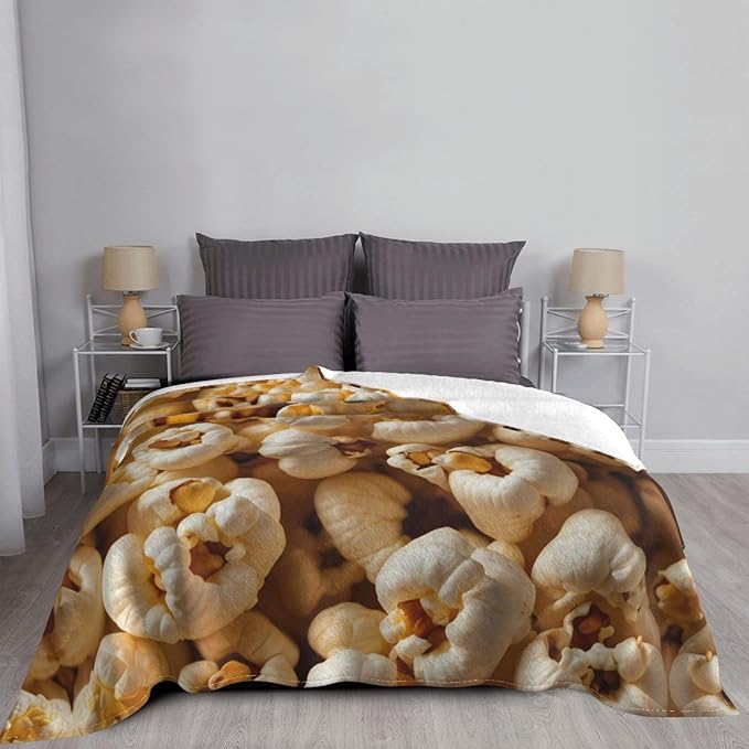 Popcorn 50x40 Printed Soft Fleece Blanket for Sofa Bed and Camping - Cozy Blanket for Travel Picnics Nighttime Use