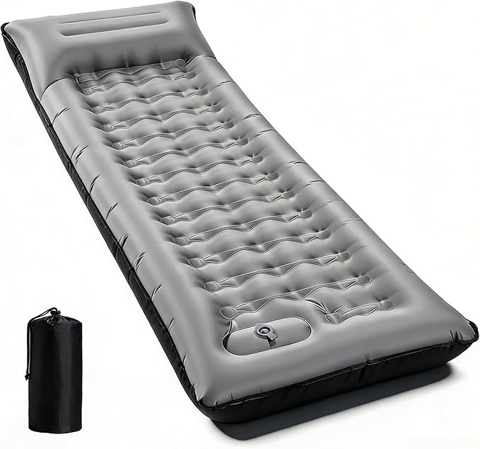 Camping Sleeping Pad Extra Thick 6 Inch Camping Mat with Built-in Pillow &amp Foot Pump Ultralight Inflatable Sleeping Pad for Backpacking Hiking Travel Tent(Gray)