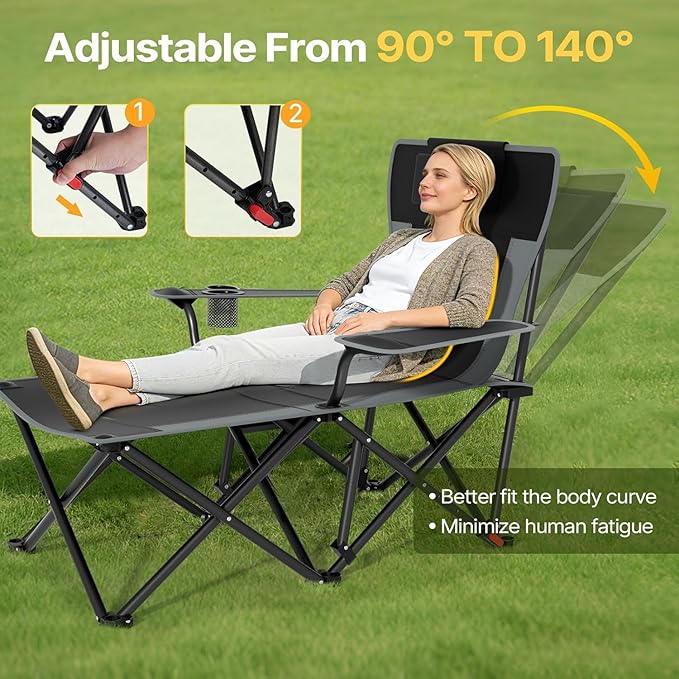 Suteck Camping Chair with Foot Rest Lightweight Foldable Beach Chairs Black-Gray