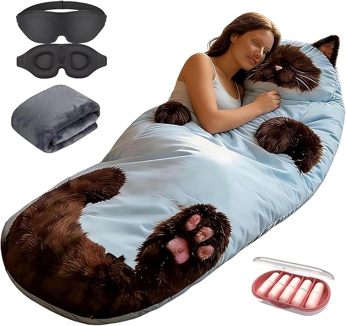 Cat Sleeping BagAdorable Cat Envelope Sleeping Bag2026 New Washable Warm Blanket for Camping and Home Lounging68.9x31.5 Inch