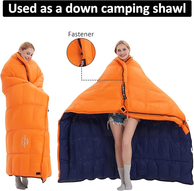 -10°F 0°F 10°F 15°F Down Sleeping Bag for Adults800/650 Fill PowerUltralight Wearable 4 Season Cold Weather Rectangle Sleeping Bag for Camping HikingCan be Used as a Down Blanket or Cloak