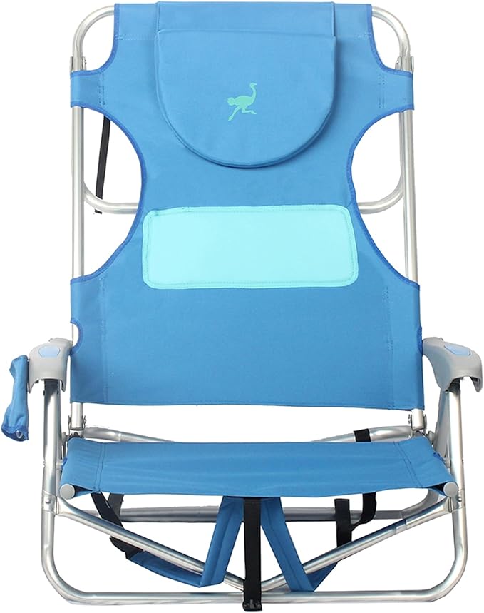 Ostrich Lightweight Ladies Comfort On-Your-Back Outdoor Backpack Beach Chair w/5 Adjustable Positions Carry Straps &amp Cup Holder Blue (4 Pack)