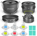 Odoland 39pcs Camping Cookware Mess Kit Non-Stick Large Size Hanging Pot Pan Kettle with Base Dinner Cutlery Sets for 6 and More Cups Dishes Forks Spoons Kit for Outdoor Camping Hiking Picnic