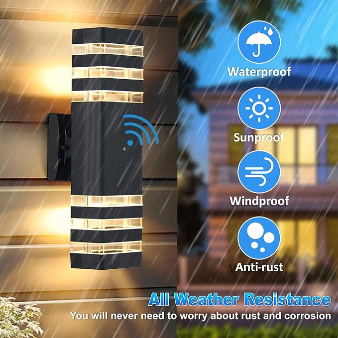 DASTOR Dusk to Dawn Outdoor Wall Lights Modern Exterior Sconce Lighting Fixtures Up and Down Outdoor Porch Lights Aluminum Waterproof Outside Lights for House Porch Garage 2 Pack