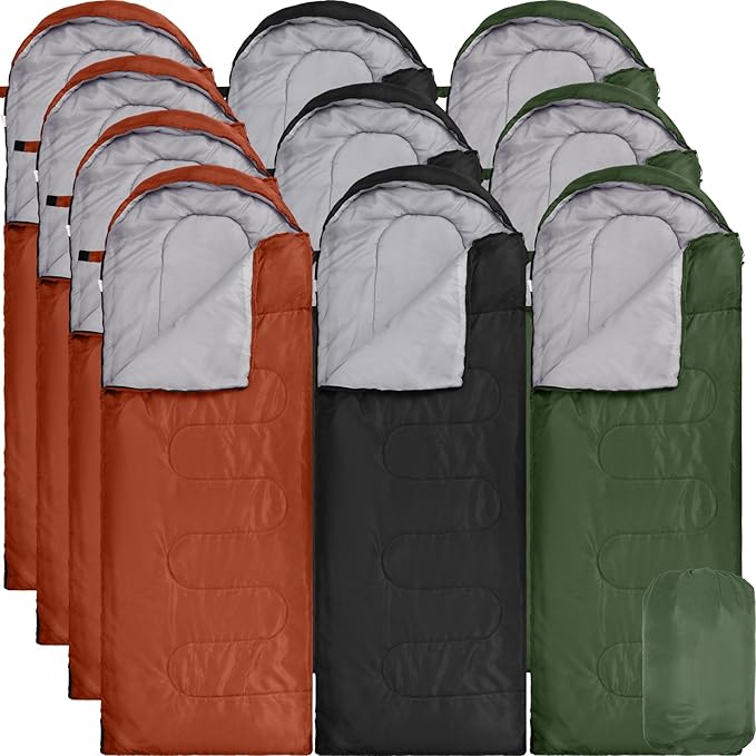 Macarrie 10 Pcs Bulk Sleeping Bags for Homeless Donation Shelter Adults 0 Degree Waterproof Sleeping Bags with Compression Sack for Cold Weather Emergency Hiking Camping Warm