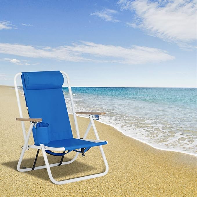 Classic Folding Backpack Beach Chair Waterside Backpack Beach Chair Folding Beach Chair Aluminum Lightweight and Portable Foldable Outdoor Camping Chair Backpack Outdoor Chair