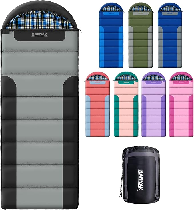Cotton Flannel Lined Sleeping Bag for Adults Teens Kids Cold Weather &ampWarm 3 Seasons Lightweight Compact Camping Essentials Equipment Hiking Outdoor Travel
