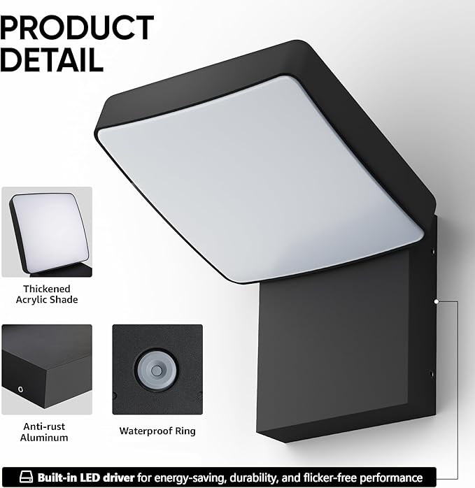 LED Rotatable Outdoor Wall Light 2-Pack 350° Adjustable Head Modern Porch Light for House Garage Patio 2700K Warm White IP65 Waterproof Matte Black Aluminum Modern Sconce