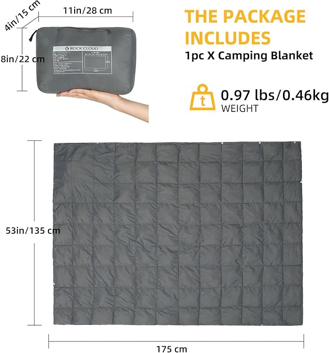 ROCK CLOUD Packable Camping Blanket Ultralight Outdoor Blankets Stadium for Hiking Camp Travel Outside Sports Grey