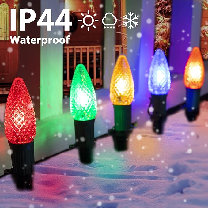 Brightown Strawberry C9 Christmas Pathway String Lights 25.7 Feet C9 Walkway Lights with 20 Colored Bulbs and Stakes Connectable Christmas Light Outdoor Decorations for Outside Multicolor
