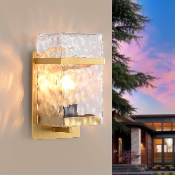 Outdoor Wall LightGold Exterior Waterproof LanternsPorch Sconces Wall Mounted Lighting with E26 Sockets &amp Glass Shades for GarageDoorwayPatioFront Door