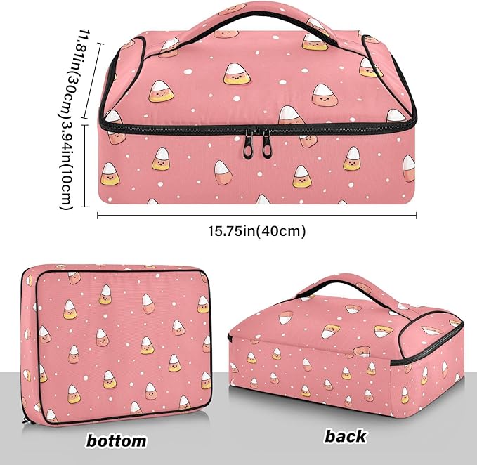 Casserole Carrier Print Candy Corn PatternInsulated Casserole Carrier for Hot or Cold Food Thermal Lunch Tote for Potluck Parties Picnic Beach Fits 9 x 13 Inches Baking Dish
