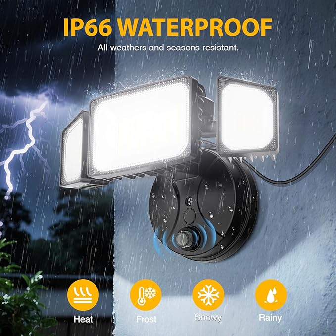 Onforu 80W Dusk to Dawn Outdoor LightingPlug in LED Flood LightsBlack Outdoor Lights with Remote8000LM Security LightIP66 Waterproof Lighting2Modes 3 Adjustable Heads Light for Garage Yard