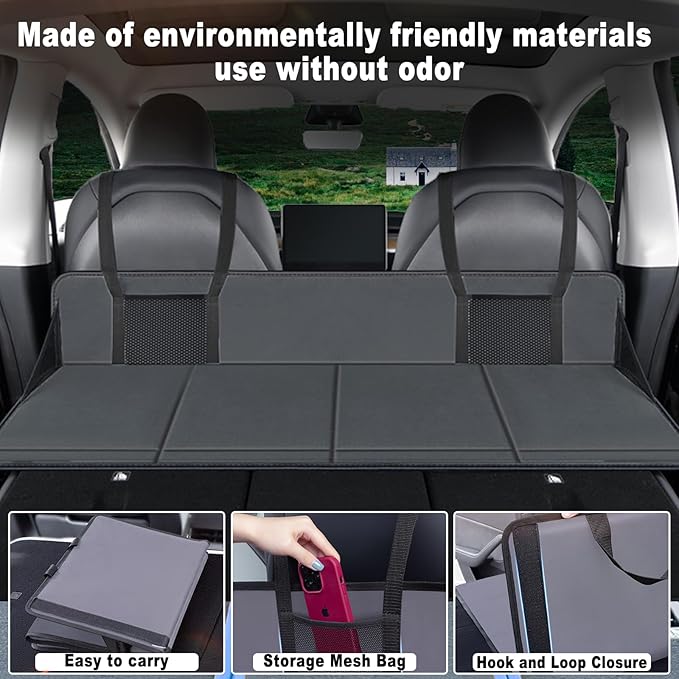 Car Rear Seat Mattress Extension Plate Portable Mattress for Sleeping Foldable Back Seat Extender Increase Travel Trunk Space and Car Bed Camping Space for Car SUV Model Y/3 (Black)