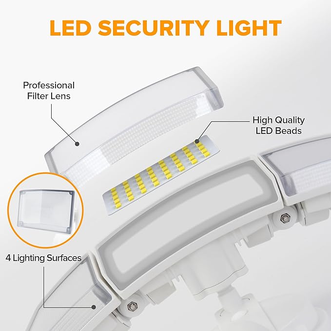 LUTEC 75W 8000 Lumen Floods Light Outdoor Switch Controlled LED Security Lights with 3 Adjustable Heads 5000K Daylight IP65 Waterproof Exterior Flood Light for Garage Yard Patio (White) - 2 Pack