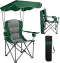 Northroad Folding Camping Chairs with Canopy Shade Beach Chair w/Cup Holders Armrests &amp Carry Bag for Outdoors Travel Sports Fishing Green