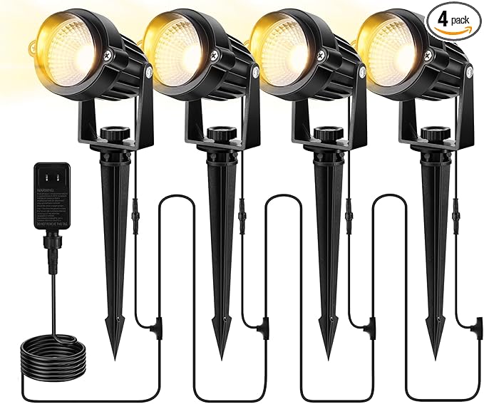 OurLeeme Outdoor LED Landscape Lighting - 4-in-1 LED Waterproof Spotlights for Outside with 36W Transformer Spotlight Landscape Lighting Plug in House Spot Lights Outdoor for Yard Garden (Warm)