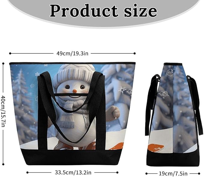 Insulated Shopping BagLarge Reusable Cooler Bags Cute Snowboard Snowman Printed Foldable Shopping BagTravel Waterproof Shoulder Bag