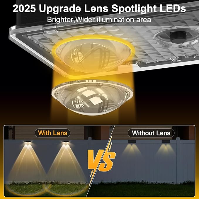 Solar Fence Lights Outdoor 12 Pack Warm White &amp Cool White &amp 6 Colored+RGB Color Changing High Brightness LED Spot Lens Deck Lights Dusk to Dawn for Backyard Railing Patio Wall IP65 Waterpr